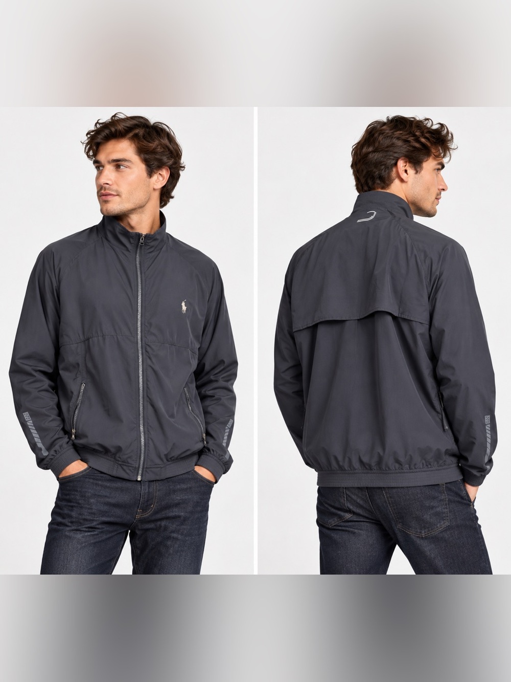 Polo Ralph Lauren Black Full Zip Windbreaker Jacket Vented Back